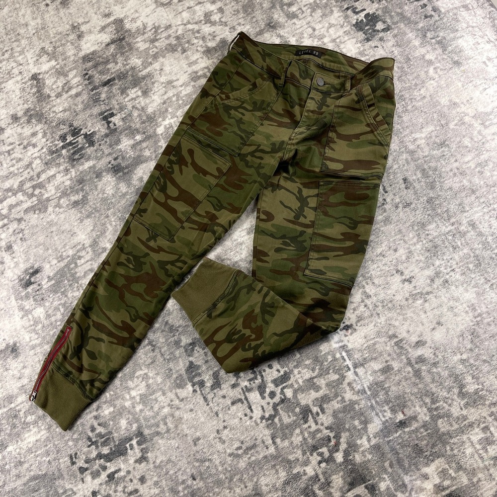 Level 99 Women 27 Pants Camo Cargo Green‎ Jogger Ankle Zip Utility Tapered